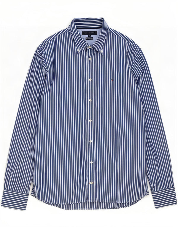 Tommy Hilfiger Mens Shirt Medium Navy Blue Pinstripe Cotton