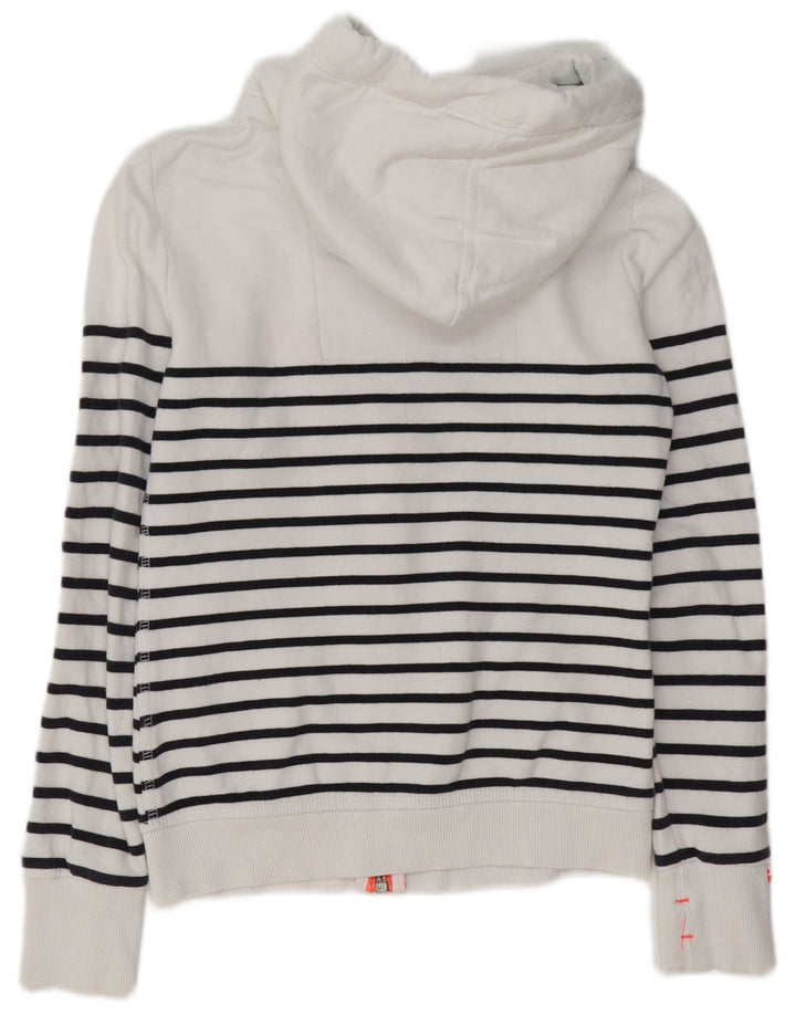 SUPERDRY Womens Zip Hoodie Sweater UK 6 XS White Striped Cotton