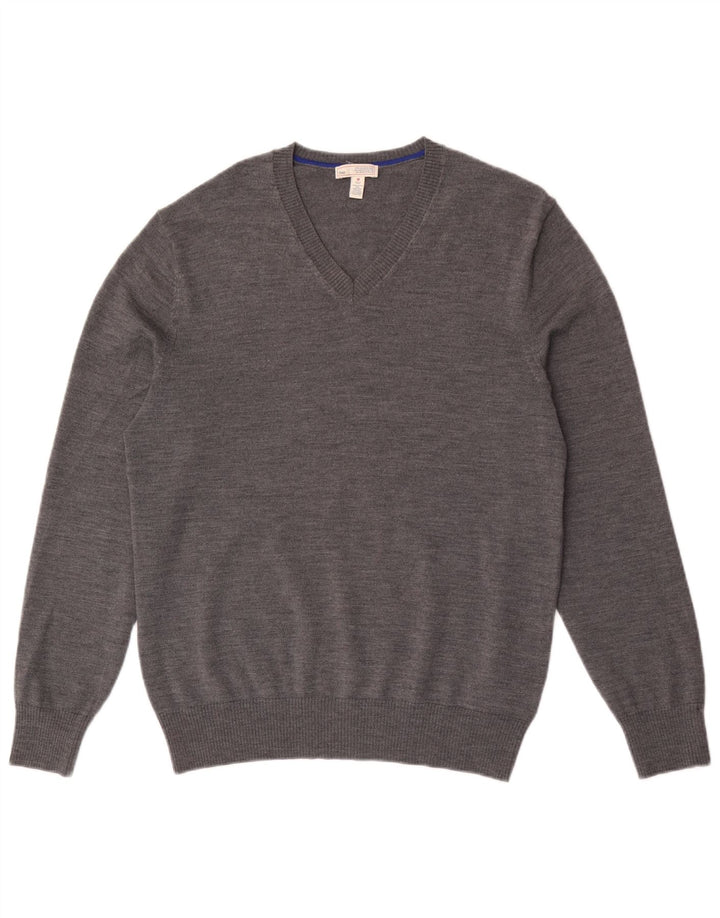 Gap Mens V-Neck Jumper Sweater Medium Grey Flecked Merino Wool