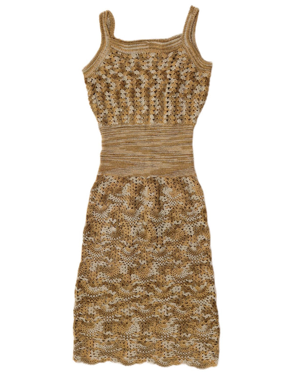 Vintage Womens Sleeveless Crochet Sheath Dress UK 8 Small Green