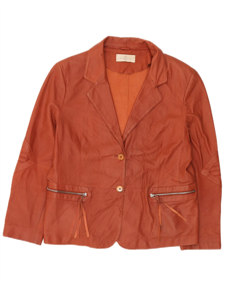 ELEGANCE PARIS Womens 2 Button Blazer Jacket UK 20 2XL Brown Leather
