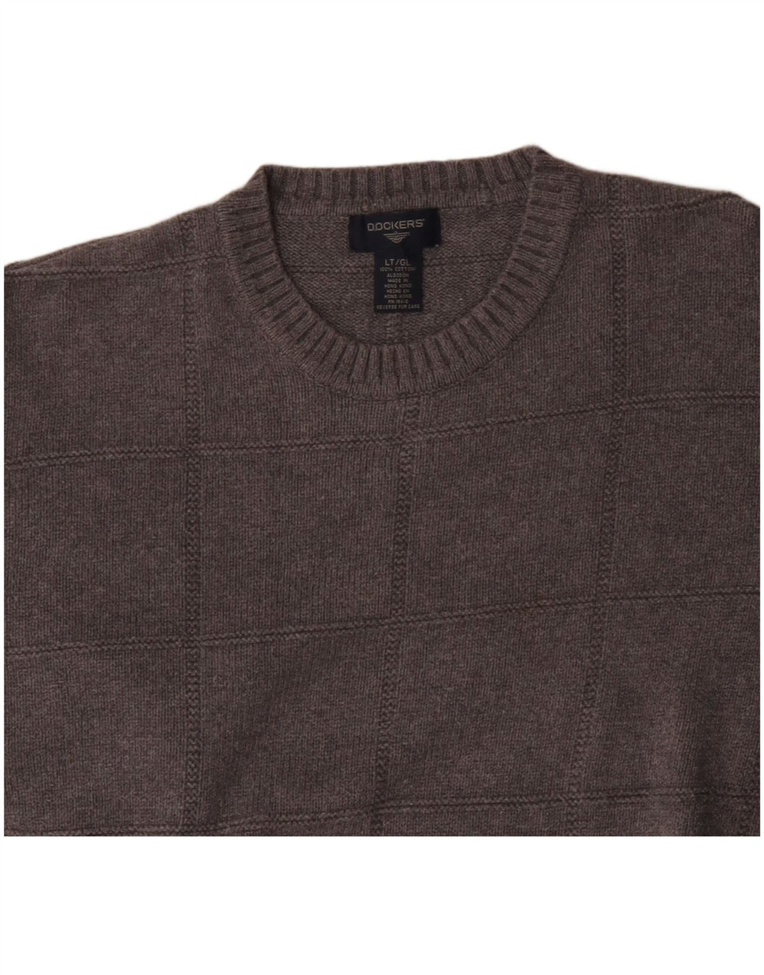 Dockers Mens Tall Crew Neck Jumper Sweater Large Grey Check Cotton