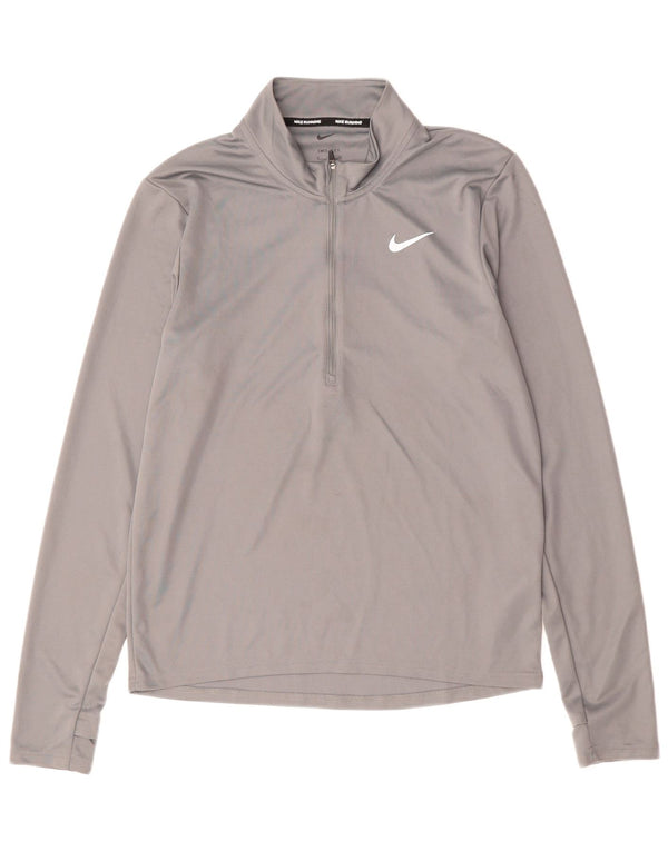 NIKE Mens Dri Fit Zip Neck Pullover Tracksuit Top Small Grey Polyester
