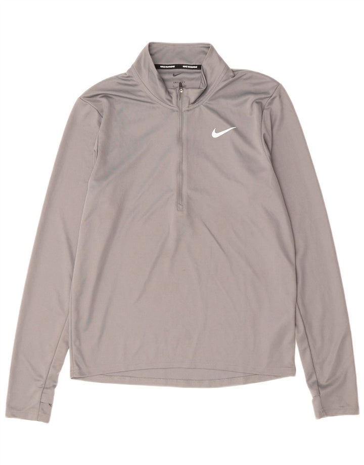 NIKE Mens Dri Fit Zip Neck Pullover Tracksuit Top Small Grey Polyester