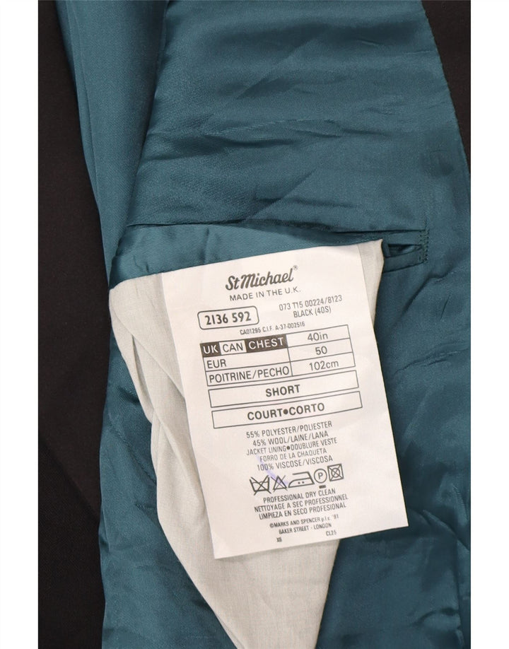 Marks & Spencer Mens 2 Button Blazer Jacket UK 40 Large Black Polyester