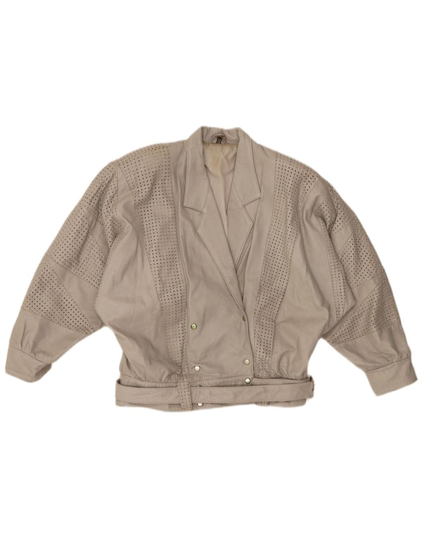 GABRIELLA BENELLI Womens Oversized Jacket EU 36 Small Grey Leather