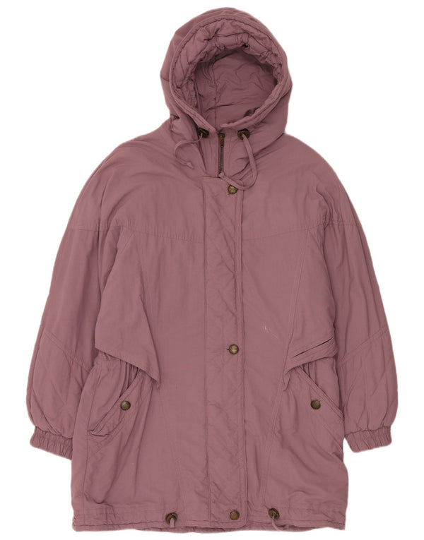 VINTAGE Womens Hooded Windbreaker Coat EU 42 Large Purple Polyester