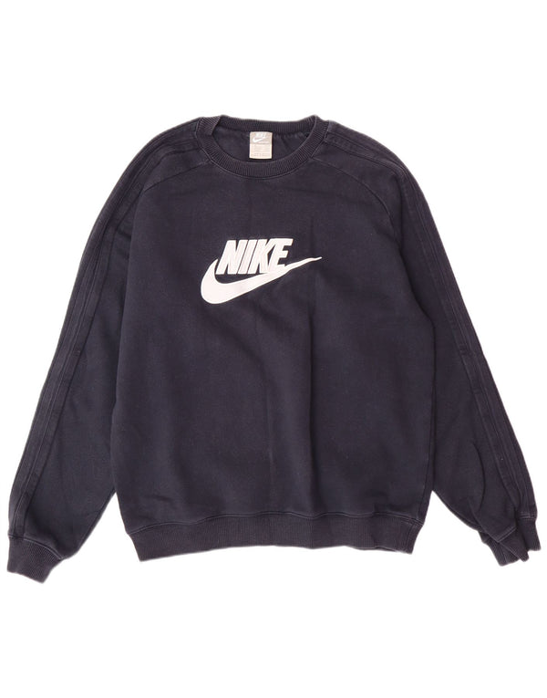 NIKE Mens Graphic Sweatshirt Jumper UK 39/41 Medium Navy Blue Cotton