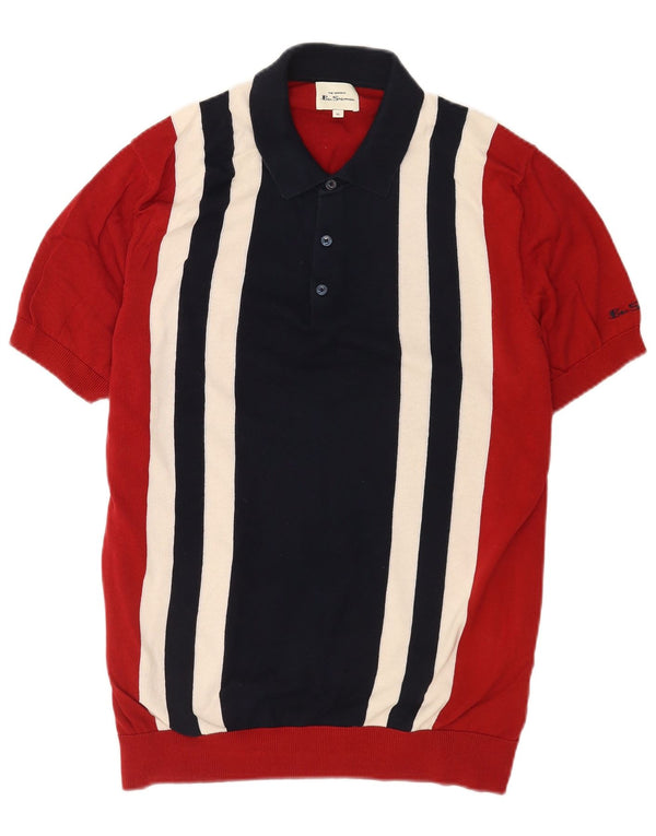 Ben Sherman Mens Short Sleeve Polo Neck Jumper Sweater XL Red Colourblock