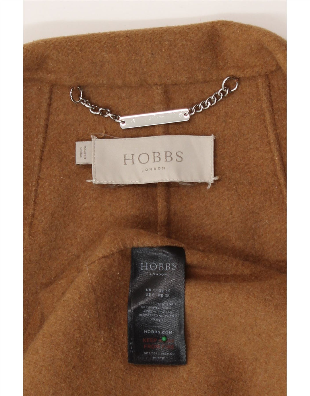Hobbs Womens Overcoat UK 10 Small Brown Wool