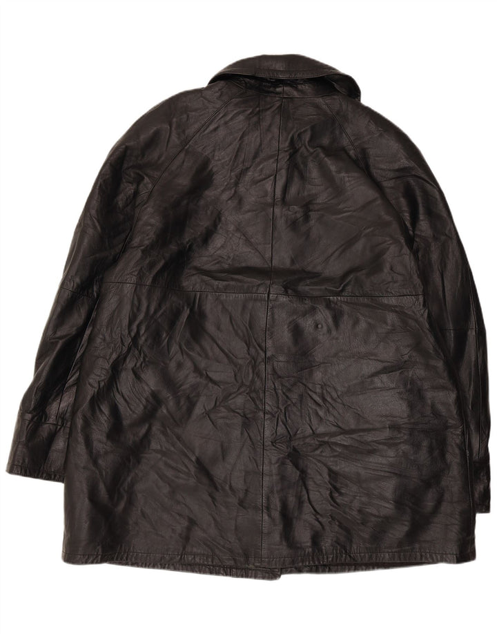 VINTAGE Womens Oversized Leather Coat IT 50 XL Black Leather