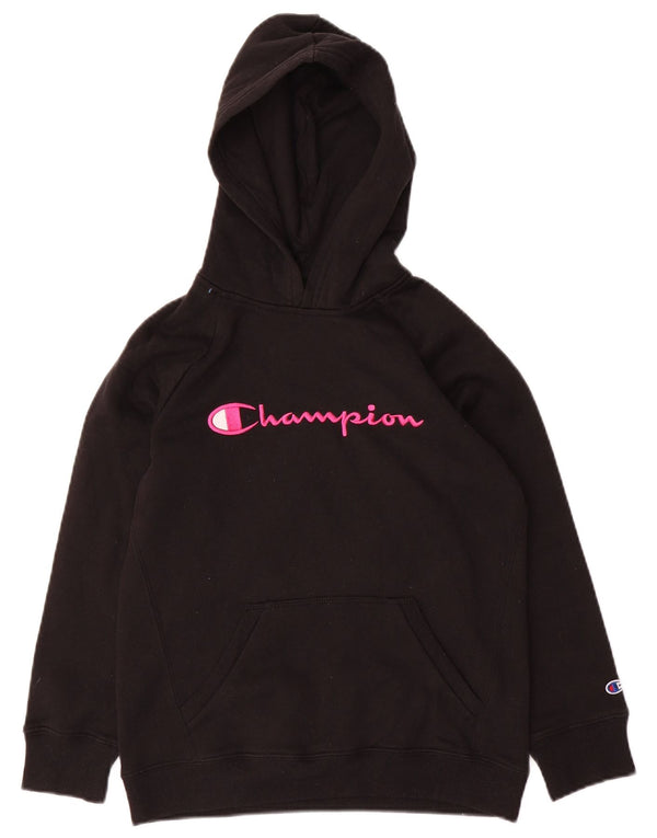 CHAMPION Girls Graphic Hoodie Jumper 11-12 Years Large Black