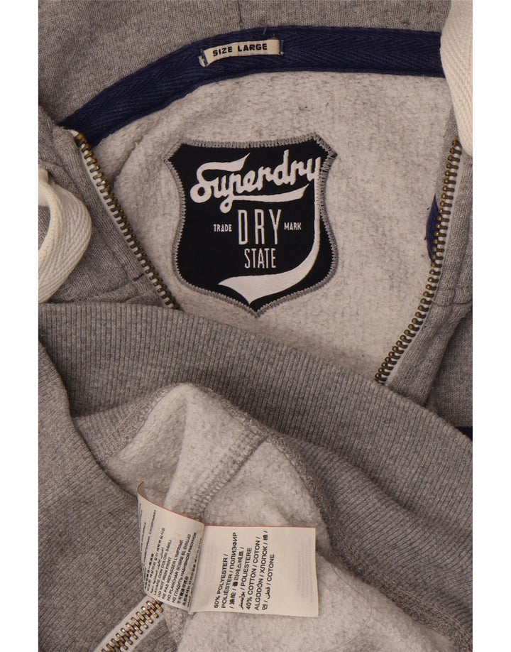 SUPERDRY Mens Graphic Zip Hoodie Sweater Large Grey Polyester