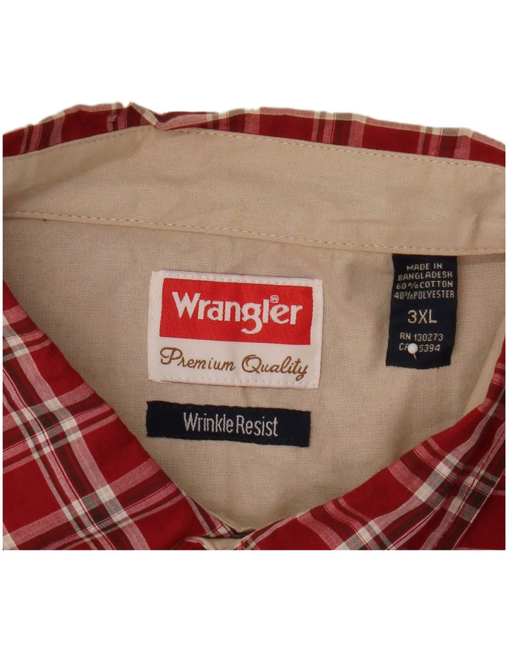 Wrangler Mens Short Sleeve Shirt 3XL Red Check Cotton