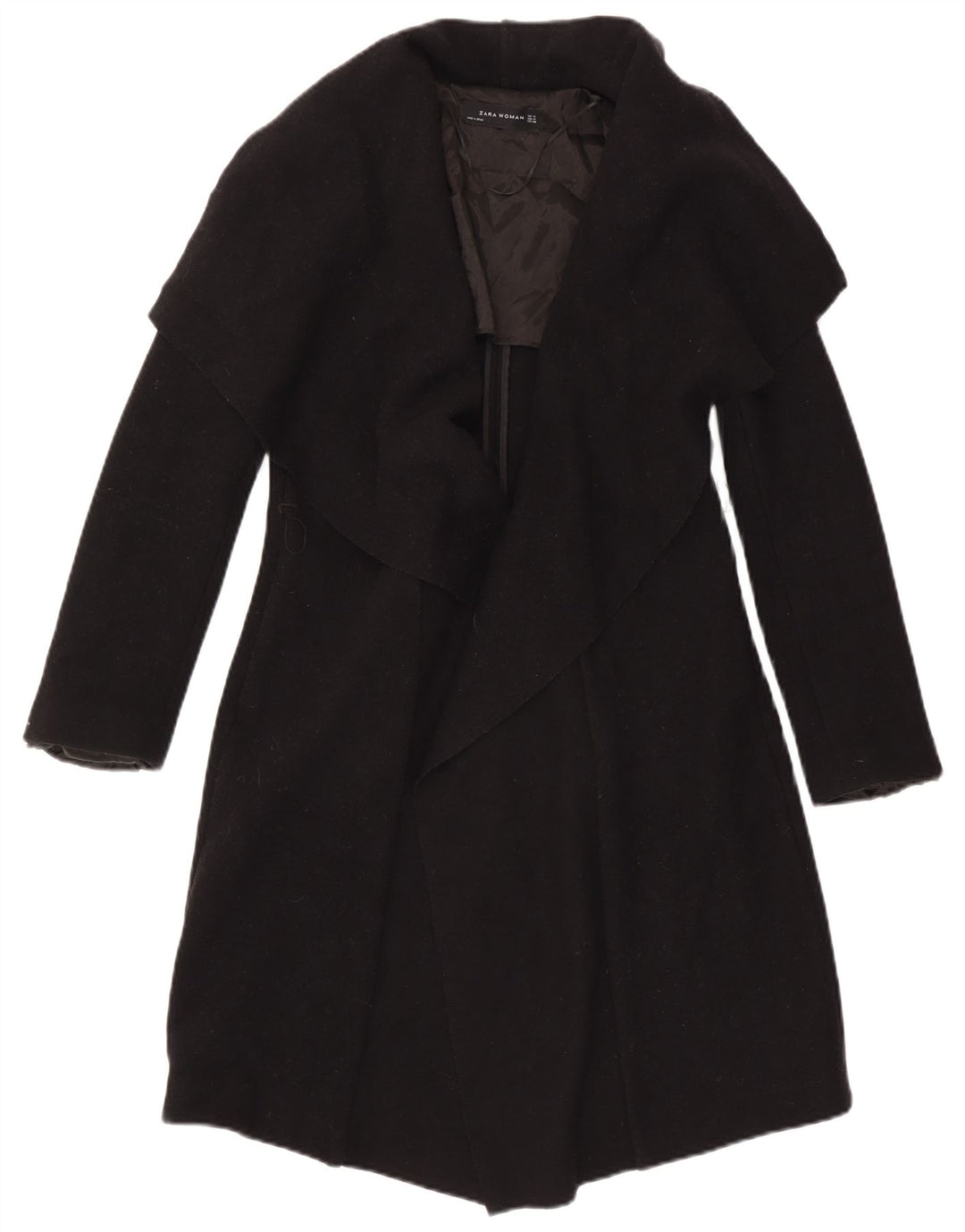 Zara Womens Open Overcoat UK 14 Medium Black Polyester