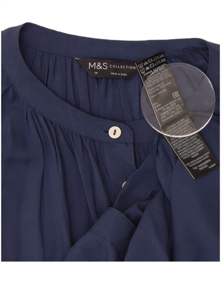 Marks & Spencer Womens Shirt Blouse UK 14 Large Navy Blue Viscose