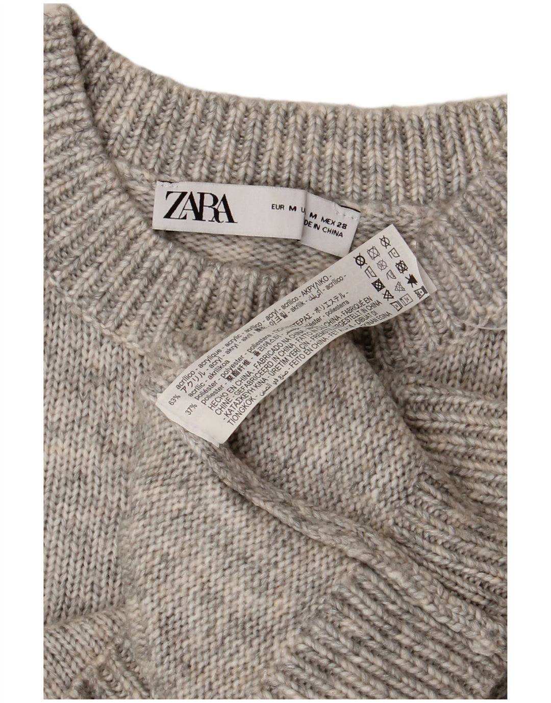 ZARA Womens Crop Crew Neck Jumper Sweater UK 12 Medium Grey Flecked