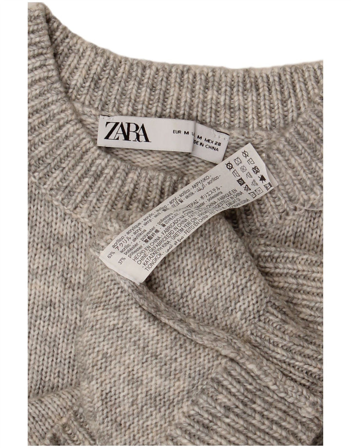 ZARA Womens Crop Crew Neck Jumper Sweater UK 12 Medium Grey Flecked
