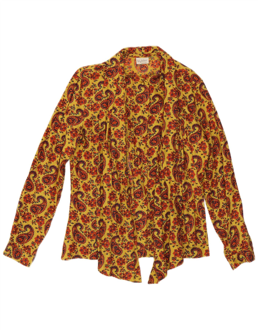 Byblos Womens Front Tie Shirt Blouse IT 44 Medium Yellow Paisley