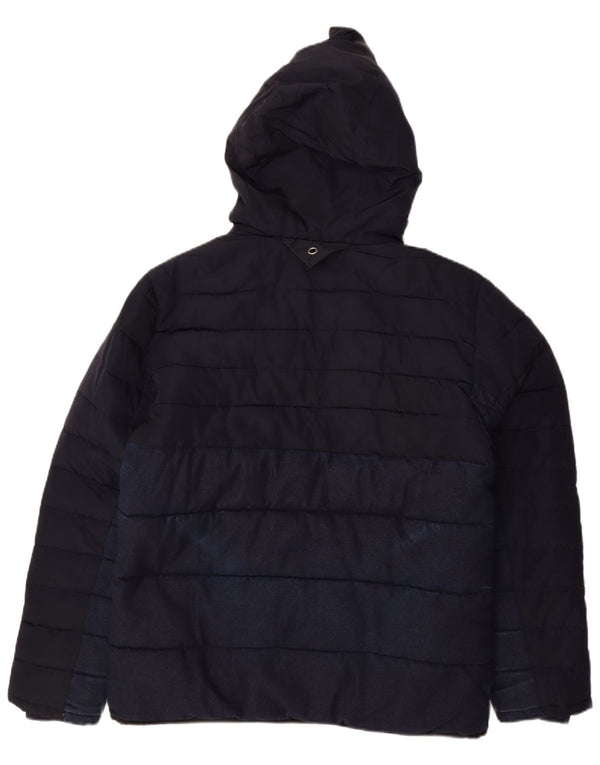 ZARA Mens Hooded Padded Jacket UK 38 Medium Navy Blue Colourblock