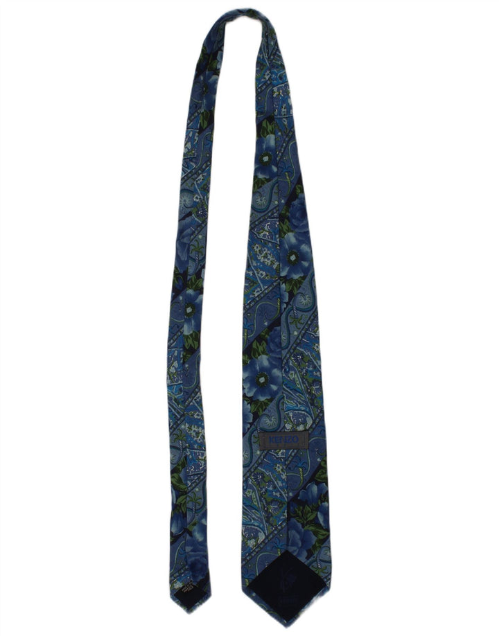Kenzo Mens Tie One Size Blue Floral Silk Designer