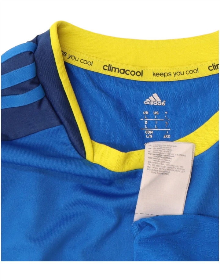 ADIDAS Mens Climacool T-Shirt Top Large Blue Colourblock Polyester