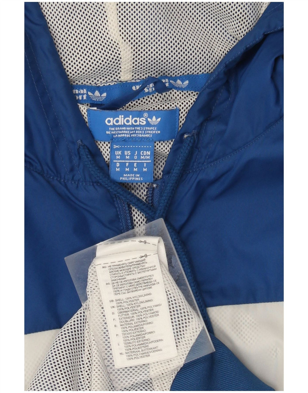 Adidas Mens Hooded Rain Jacket UK 38 Medium Blue Colourblock Nylon