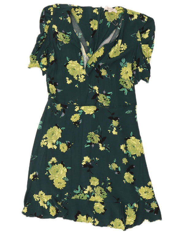 Oasis Womens A-Line Dress UK 12 Medium Green Floral Viscose