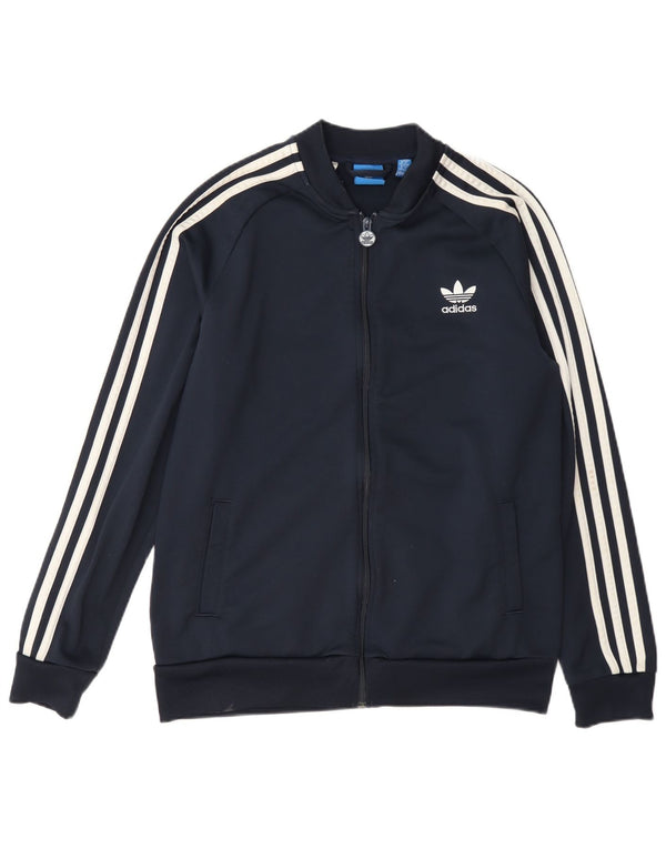Adidas Boys Tracksuit Top Jacket 15-16 Years Navy Blue Polyester