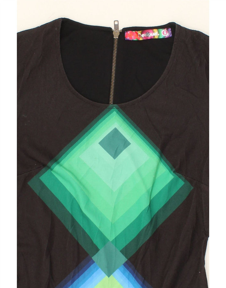 DESIGUAL Womens Sheath Dress UK 10 Small Black Geometric Polyester Vintage Desigual and Second-Hand Desigual from Messina Hembry 