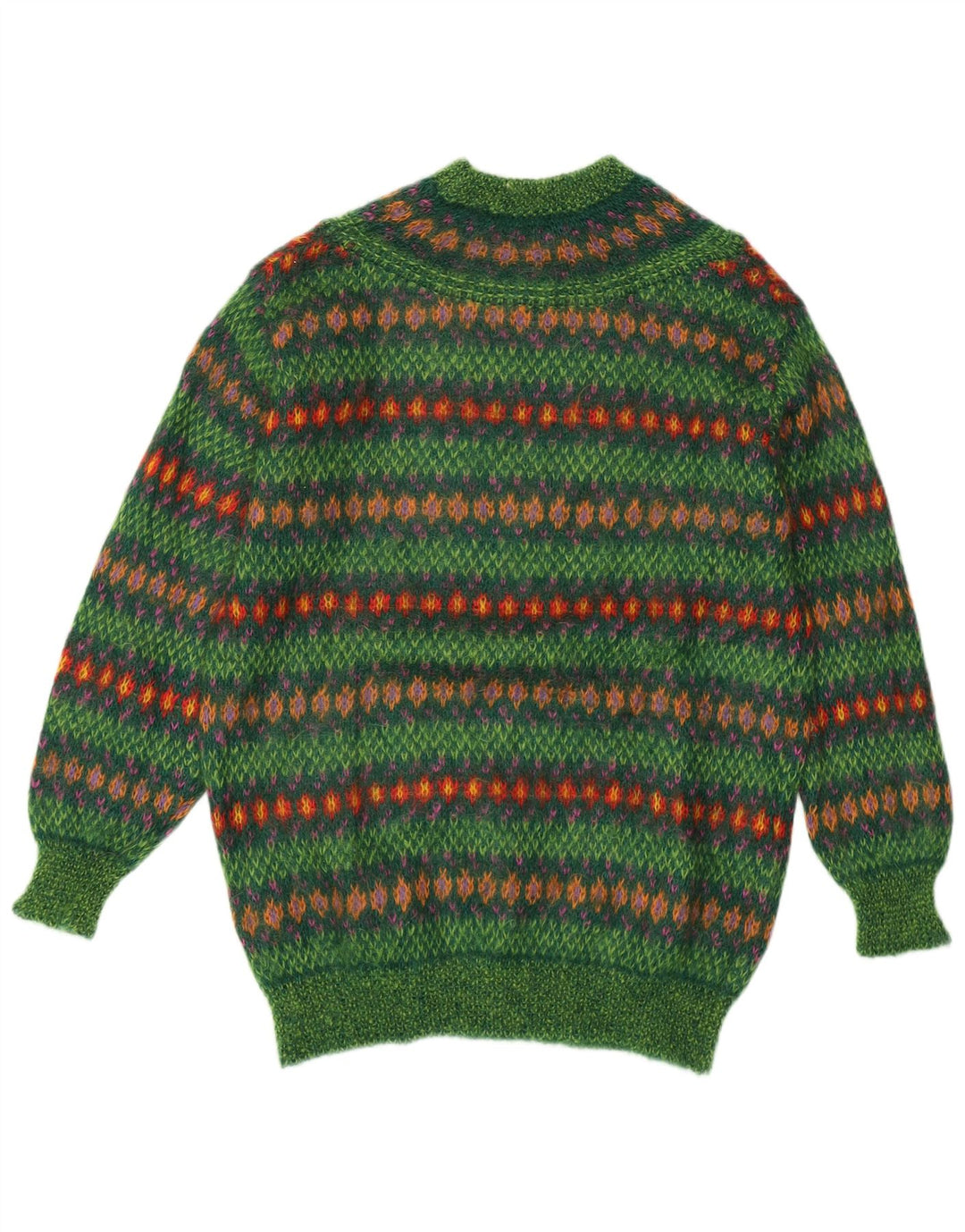 Benetton Womens Turtle Neck Jumper Sweater UK 14 Medium Green Fair Isle