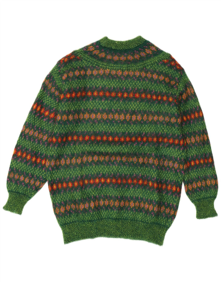 Benetton Womens Turtle Neck Jumper Sweater UK 14 Medium Green Fair Isle