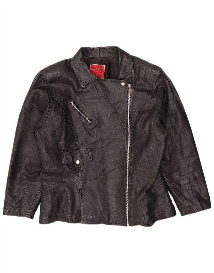 Vintage Womens Leather Biker Jacket UK 14 Medium Black