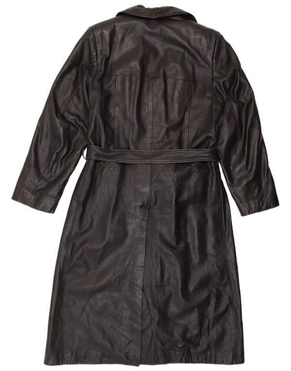 PASCUCCI Mens Double Breasted Leather Coat IT 50 Large Black Leather