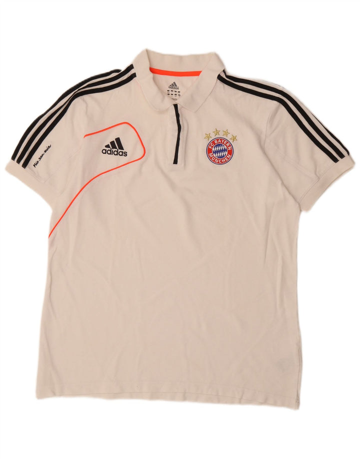 ADIDAS Mens FC Bayern Munchen Polo Shirt UK 44/46 Large White Cotton