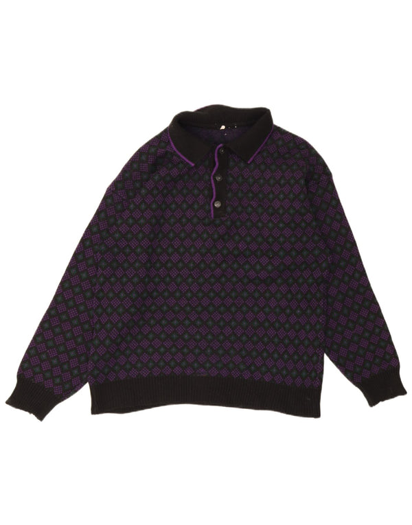 Vintage Mens Polo Neck Jumper Sweater Medium Multicoloured Geometric