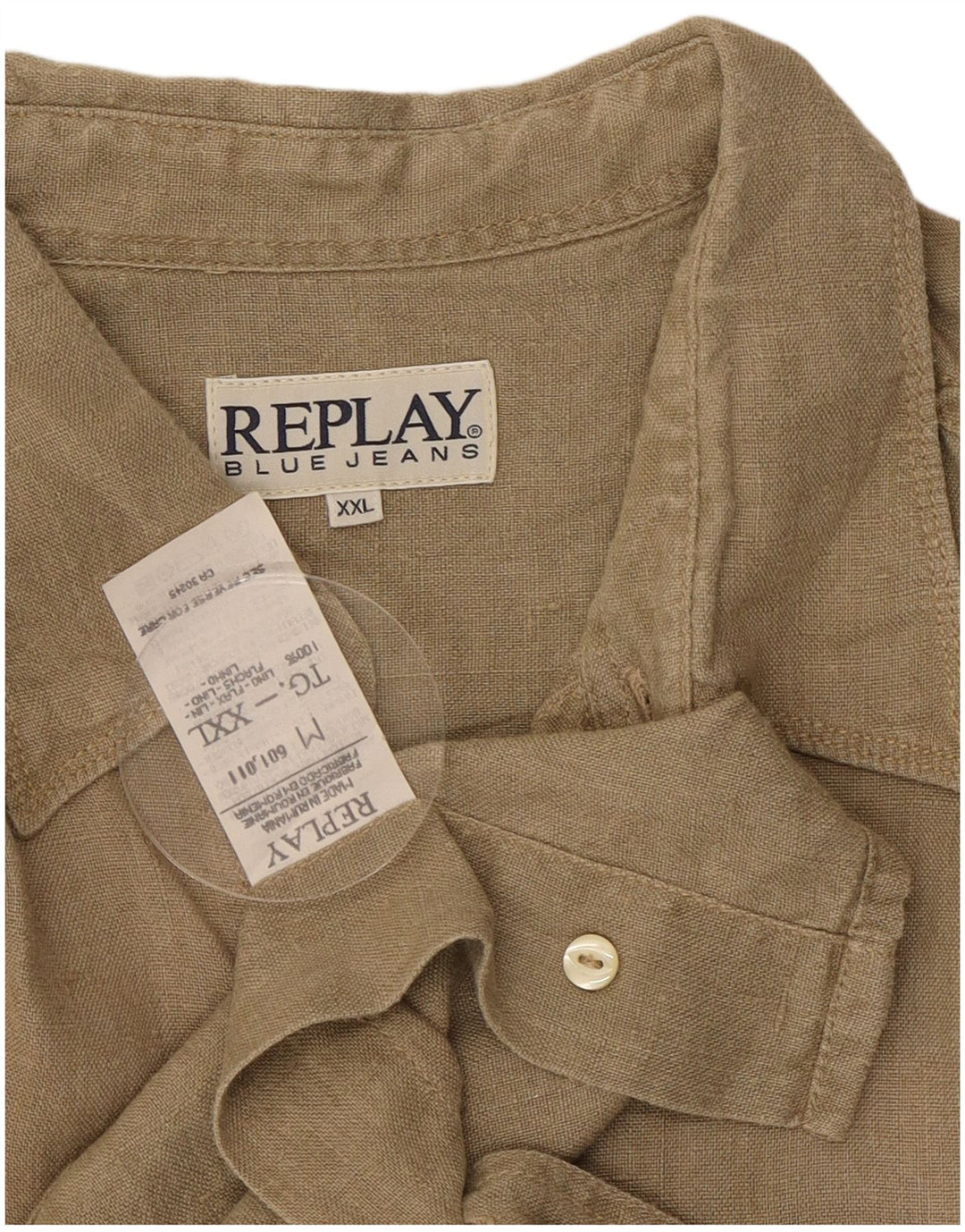Replay Mens Shirt 2XL Beige Linen