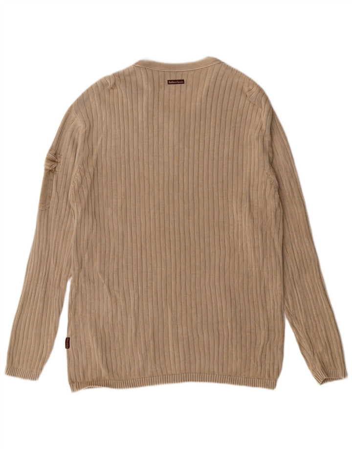 Marlboro Classics Mens V-Neck Jumper Sweater Large Beige Cotton Classic