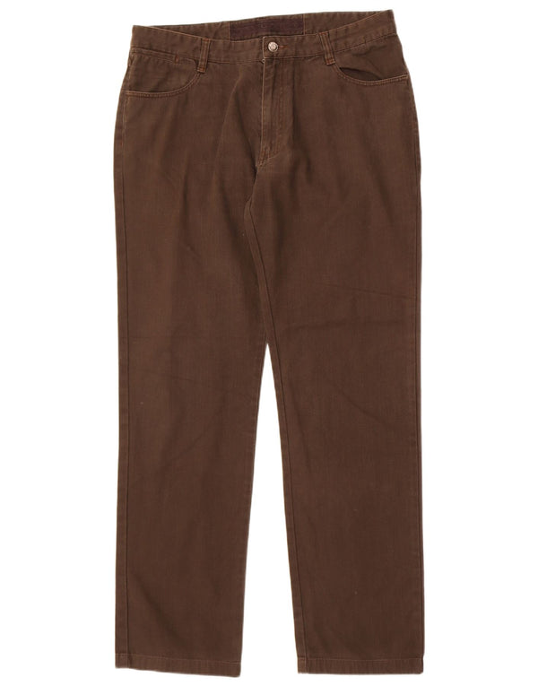 Navigare Mens Straight Casual Trousers IT 52 XL W34 L33 Brown Cotton
