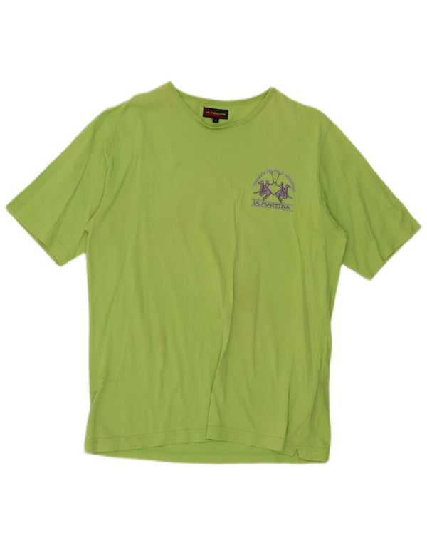 La Martina Mens Graphic T-Shirt Top Large Green Cotton