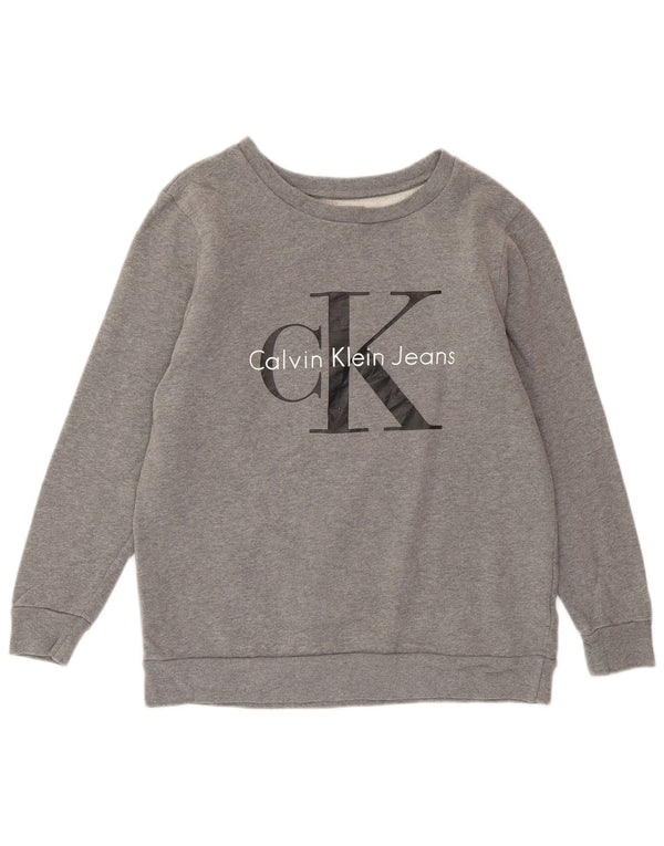 CALVIN KLEIN JEANS Womens Oversized Sweatshirt Jumper UK 6 XS Grey Flecked