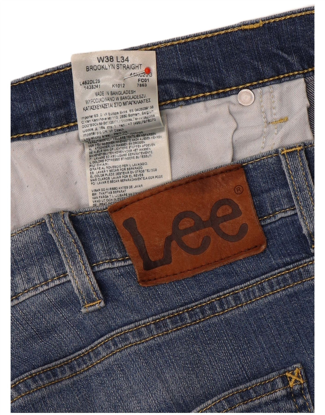 Lee Mens Brooklyn Straight Jeans W38 L29 Blue Cotton
