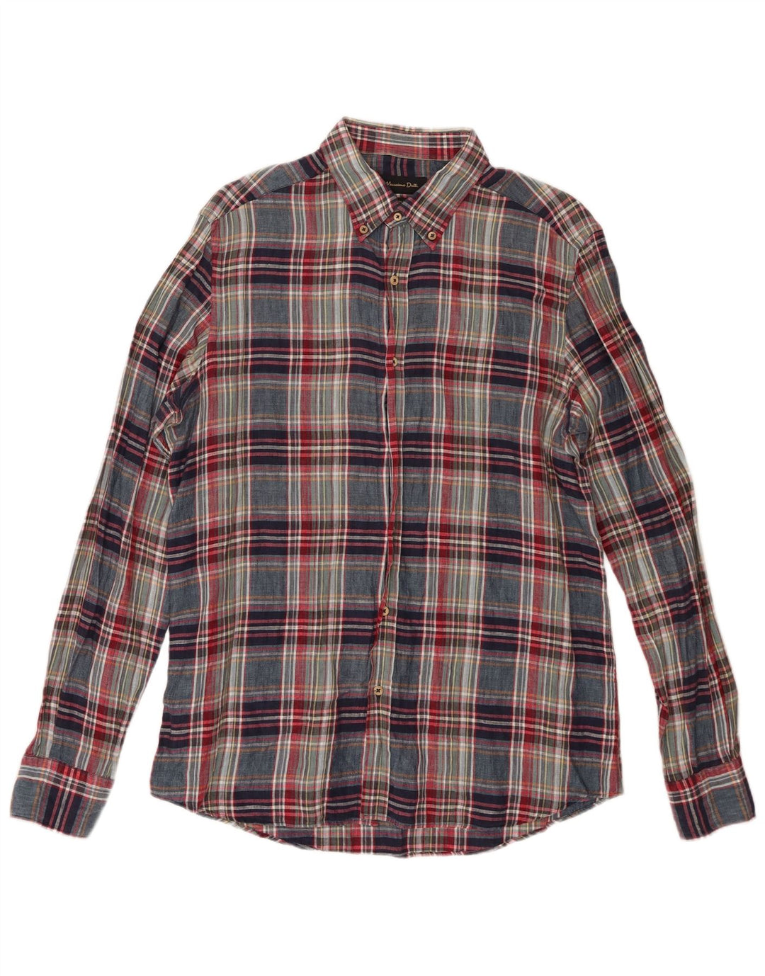 Massimo Dutti Mens Shirt Large Multicoloured Plaid Linen
