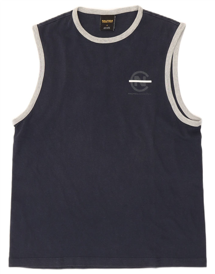 Nautica Mens Graphic Vest Top Small Navy Blue Cotton