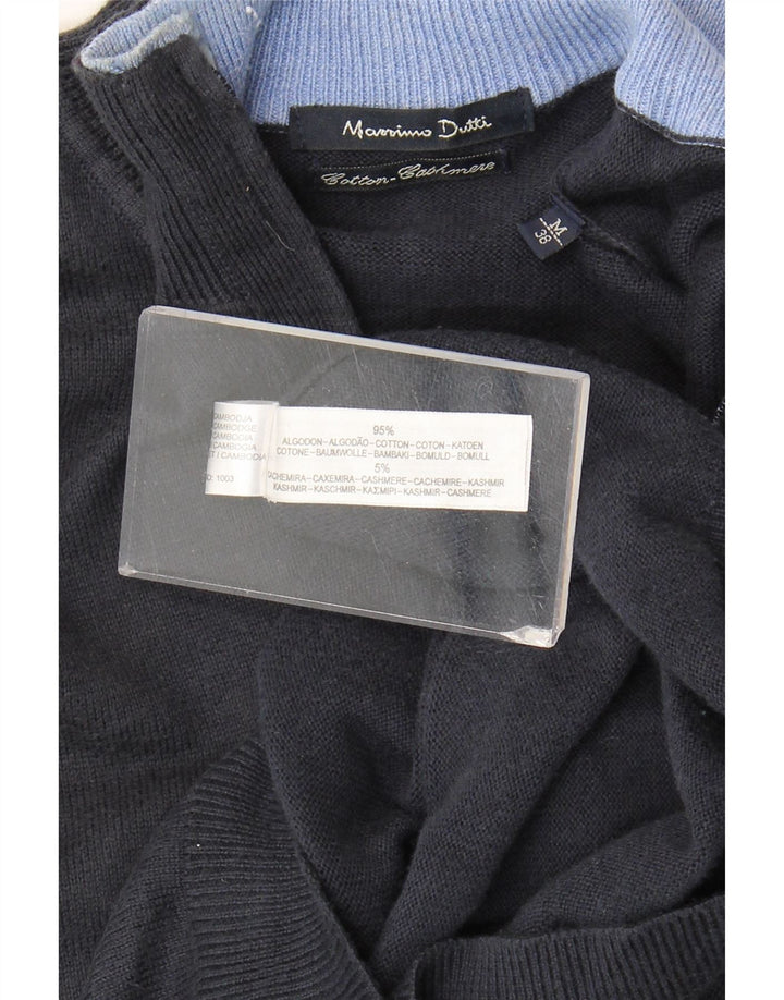 Massimo Dutti Mens Zip Neck Jumper Sweater EU 38 Medium Navy Blue Cotton