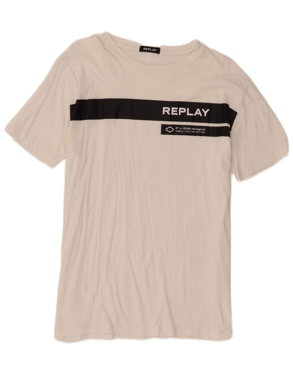 Replay Mens Graphic T-Shirt Top 2XL White Colourblock Cotton