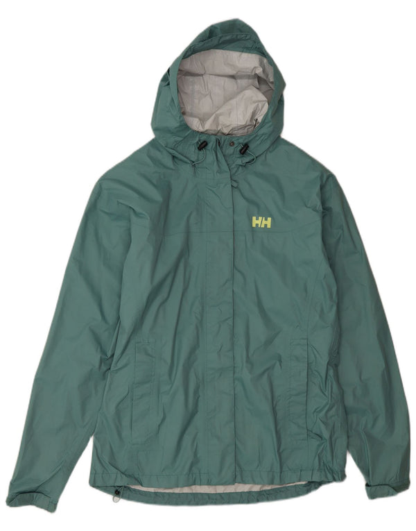 Helly Hansen Womens Hooded Rain Jacket UK 16 Large Green Polyamide