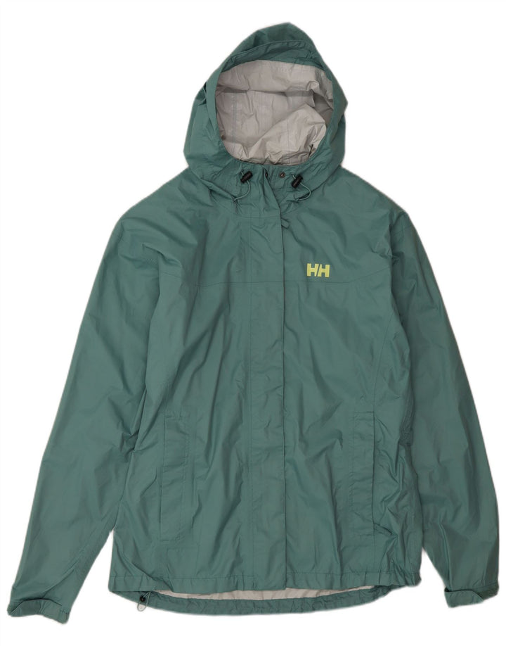 Helly Hansen Womens Hooded Rain Jacket UK 16 Large Green Polyamide