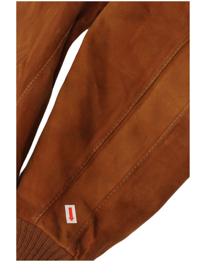 Vintage Womens Suede Bomber Jacket UK 10 Small Brown