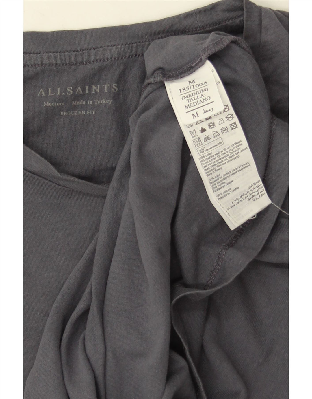 All Saints Mens Regular Fit T-Shirt Top Medium Grey Cotton